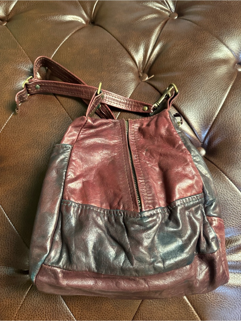 Victoria Leather Company Two-Tone Burgundy & Dark Brown Shoulder Bag